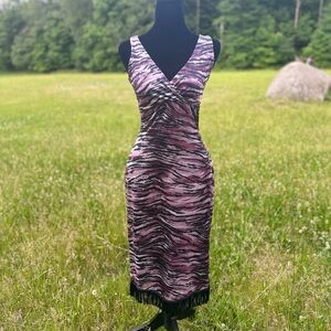 VTG Guess Purple Zebra Print Dress w Fringe on the bottom